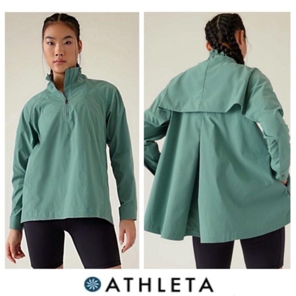 Athleta Advantage Poplin Top Size Medium Teal 1/4 Zip Hi Low Performance Jacket